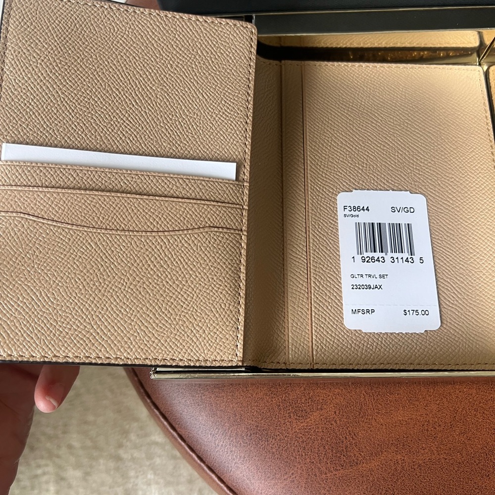 NWT Coach Glittering Gold Passport Holder and Luggage Tag Set MSRP *175.00 - Picture 2 of 6